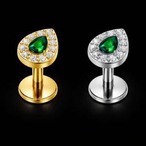 Labret Goutte Verte Strass